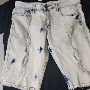 Distressed Tie-Dye Denim Shorts